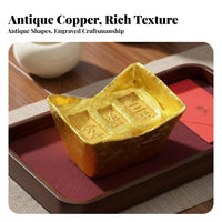 Chinese Gilded Ingot Reproduction Aged Finish Chinese Gilded Ingot Ideal Gift Antique Design Wealth Ingot for Collectors, Business Owners, Living Room