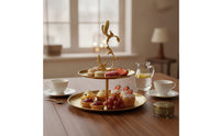 Two-Tier Tray Stand Round Tiered Tray Stand Space-Saving Food Presentation Plate for Hosts, Countertops, Event Displays