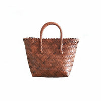 Woven Design Imitation Rattan Hand container With grasps Handwoven farmer's market Tote multifunctional all-purpose bag Container Lightweight for Gift Givers, Shoppers, Adults, Home Storage, everyday Use, awaydoor dining, Shopping
