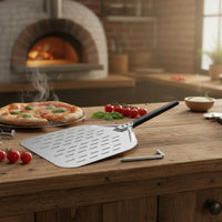 Rust Resistant Perforated Pizza Peel Lightweight and Sturdy Stainless Steel Pizza Paddle Hard-Wearing for Professionals, Bakery