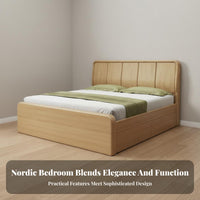 Nordic Design Bed Sturdy and Resilient Solid Wood Foundation Bed High Load Capacity Bedroom Furniture for Couples, Homeowners, Apartment, Guest Room