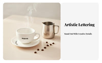 Latte Art Cup Minimalist Design Coffee Cup and Saucer Set Instagrammable Printed Ceramic Mug for Home Coffee Expert S, Young Adults, Cafe, Restaurant