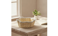 Woven Basket with Scalloped Rim Natural Desktop Organizer Basket Shallow Storage Tray Low-Profile Neutral for Entryway, Shelves