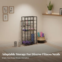 Space Saving Exercise Mat Storage Rack Multifunctional Multi-Tier Gym Mat Organizer Large Capacity Rolling Foam Roller Holder Sturdy Metal Frame