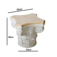Column Side Table Vintage Style Pedestal Table Carved Roman Column Pedestal for Living Room