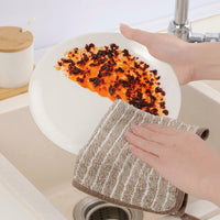 Quick-Drying Dishcloth Cleaning Cloths, Striped 25cm x 25cm Dish Cloths, High Absorbency Polyester Multipurpose Stitched Border Rag