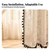 Translucent Floral Door Curtain Machine Washable Lace Translucent Door Panel