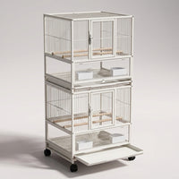 Multi-Layer Bird Cage with Three-Tier Shelf, Large Parrot Cage on Rolling Stand, Luxury Indoor Villa Design