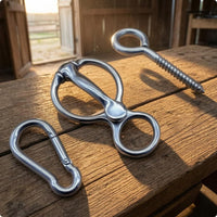 3 Pieces Stainless Steel Horse Tie Hardware Polished Silver Finish Threaded Eye Bolt Hinged Connector Coiled Snap Hook Rounded Loop for Stable, Post