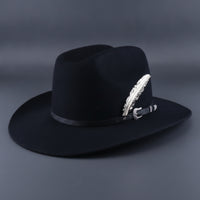 artificial Wool Hat Wide Brim Hat with Feather Structured Crown Fedora for Riders, Artists, Stage Performances, Costume Parties