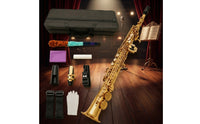 Brass-Lacquered Straight Soprano Saxophone Polished Soprano Saxophone Ergonomic Woodwind Instrument Sturdy for Beginners