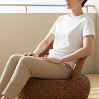 Bohemian Aesthetic Handmade Rattan Stool Trendy Design Tatami Floor Stool Round Wicker Seat for Balcony