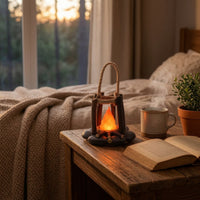 Warm Glow Rechargeable Lantern with Rope Handle Rustic Night Light with Ambient Sound Compact Campfire Lantern Cozy for Nightstand