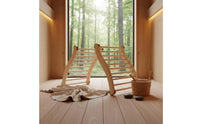 S-Shape Sauna Backrest Natural Wood Construction S-Shaped Wooden Backrest