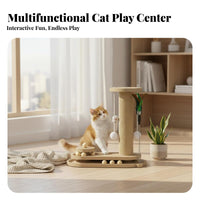 sturdy Wood Base Turntable Scratching Post Natural Sisal Interactive Scratching Tower Triple-Function Design Cat Scratcher Multifunctional for felines, Kittens, Indoors, Living Room, Home