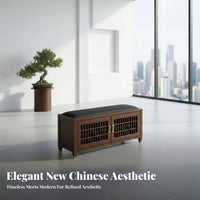 New Chinese design Upholstered Shoe Changing Stool durable Wood Frame Upholstered Shoe Rack Seat High Load Capacity Entrypath Bench Easy to Clean for Homeowners, Families, Adults, Foyer, Living Room, Bedroom, Closet