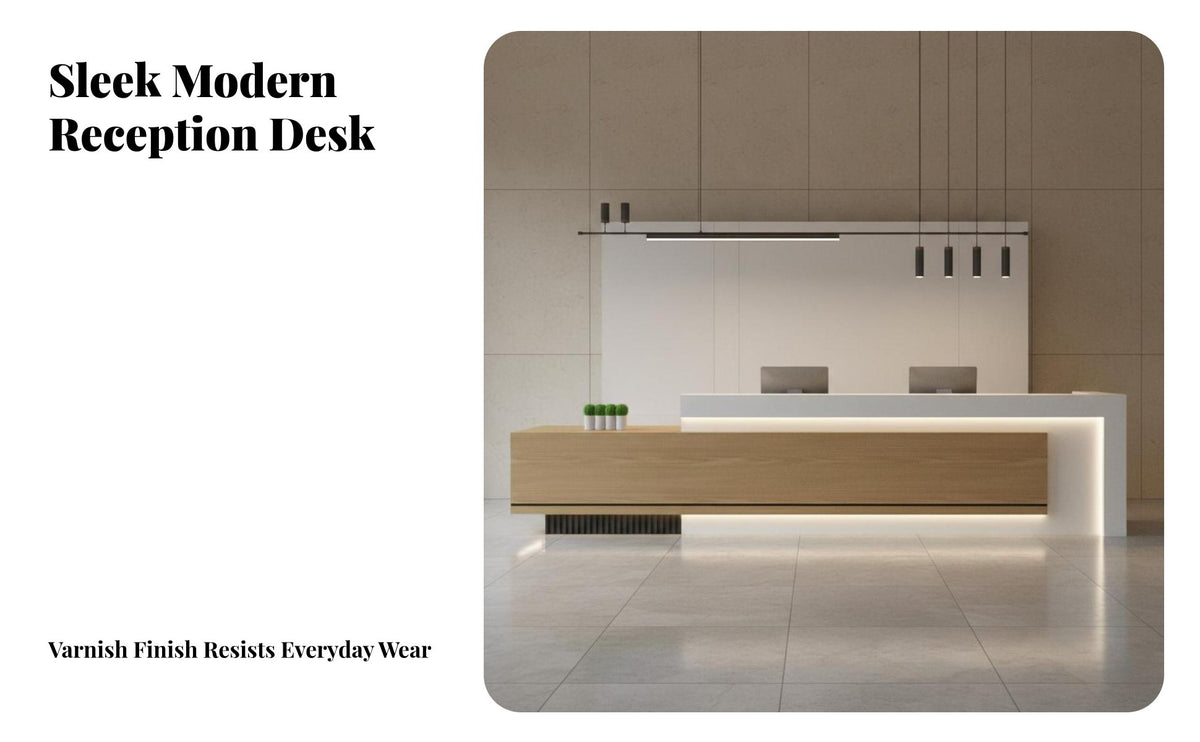 Reception Desk Lacquered Finish Modern Reception Desk Sturdy Construction Checkout Counter for Receptionists, Retailers, Hotel, Medical Office