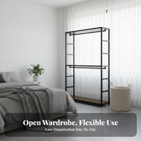 With Curtain Unrestricted Standing Closet System Large Capacity Accessible Wardrobe Space Saving Garment Rack Stable Structure for Renters, Homeowners, Students, Apartment, Dorm Room, Entryway