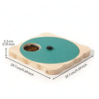 Wooden Feeding Board with Bowl Compact Rotatable Pet Feeder Low-Profile Slow Feeder for Home, Patio