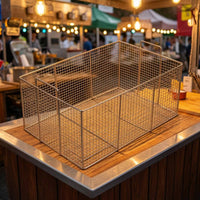 Fine Mesh Stainless Steel Fry Basket Rectangular Deep Fryer Basket Flat Base Kitchen Tool Reinforced Rim