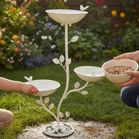 Outdoor Cast Iron Bird Feeder with 3 Trays and Pedestal for Garden Patio Decor