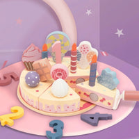 Wooden Cake Toy Smooth Painted Finish Wooden Pretend Cake Printed Decorative Details for Children