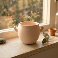 Plant Pots for Indoor Plant Decor, Ceramic Flower Pots with Drainage Holes and a Smiling Face, Small Home Office Decor