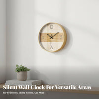 12 Inch Wood Grain Clock Silent Non-Ticking Clock great Gift for teacher, Bedroom, Playroom, Classroom
