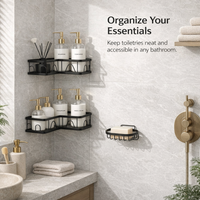 Corner Shower Storage Rack 2 Tier, No Drill Organizer with Soap Dish Holder, Carbon Steel Hook Mounted for Toiletries and Cosmetics Wall Shelves