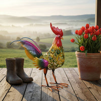 Weather-Resistant Hollow Cockerel Statue Vibrant Colors Garden Cockerel Decor Rust-Proof for Outdoor