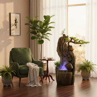 Humidifier Function Rockery Water Feature with Lights Natural Design Feng Shui Water Fountain Mist Generator LED Waterfall Fountain Easy Assembly for Business Owners, Living Room, Office, Entryway, Patio