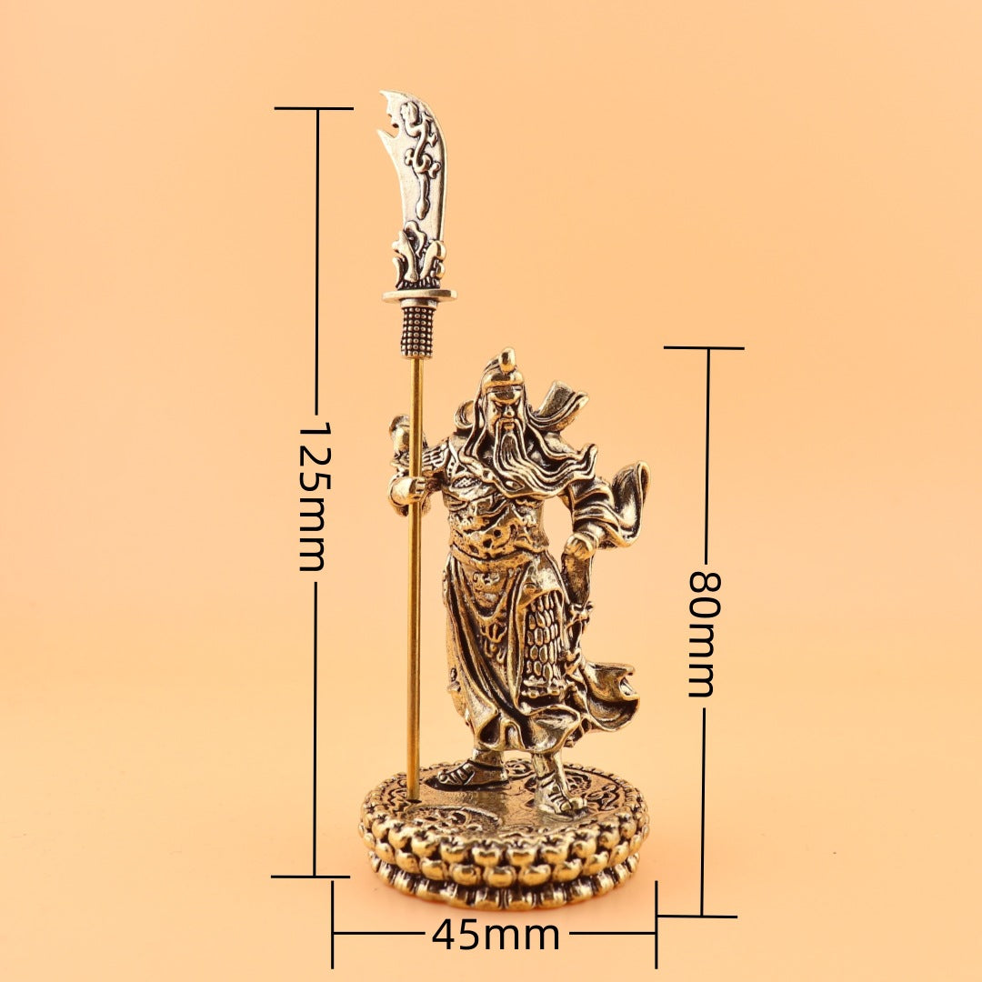 Pure Brass Guan Gong Figurine, Desktop Copper Decor, Home & Tea Table Ornament, Chinese Style