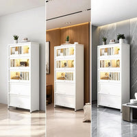 Storage Cabinet Floor-Standing Display Cabinet with Glass Doors Tall Bookcase with Doors for Living Room, Study, Home Office