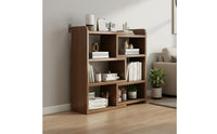 Space Saving Extendable Wooden Bookcase Multifunctional Retractable Floor Standing Shelf Multi-Tier Wooden Floor Standing Book Rack Sturdy Construction for Living Room, Bedroom, Small Areas, Hallway