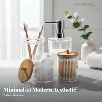 4 Pieces Transparent Design 4-Piece Dispenser and Jar Set Modern design Vanity Container Set Functional Countertop Organizer shockproofResistant for Makeup Users, Adults, Restroom