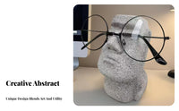 Moai Statue Glasses Holder Creative Design Easter Island Head Eyeglass Stand Abstract Design Moai Eyeglass Holder for Office Workers, Bedside Table