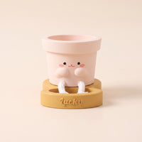 Planter Cute Planter with Stand Cartoon Bottom-Watering Plant Pot for Desk, Office, Windowsill