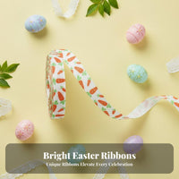 Bunny and Egg Pattern Ribbon Multiple Patterns Easter Printed Ribbon Pastel Spring Colors Crafting Supplies for Crafters, Home Decor, Hair Bow Making