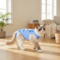 Cat Recovery Suit with Tie Straps, Round Neck Post Surgery Cat Suit and Cat Belly Protector, Suit Abdominal for Anti Licking Daily Use Comfort
