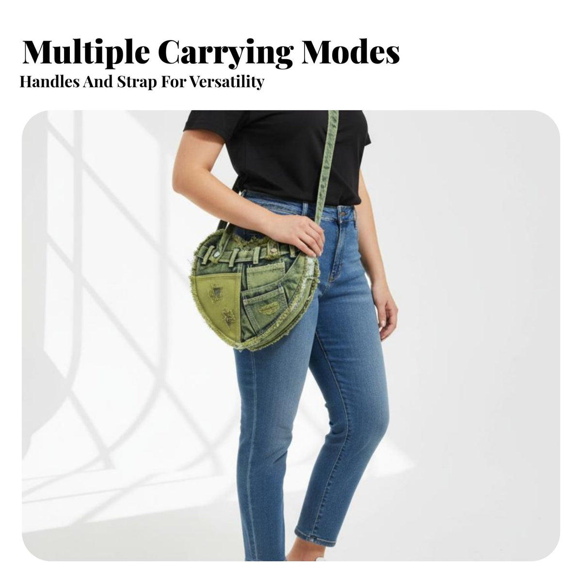 Heart Shaped Denim Bag Adjustable Strap Denim Crossbody Purse Fashion Heart Purse for Women, Teens, Shopping