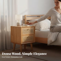 Modern Minimalist Nightstand with Woven Drawer Nordic design Rattan Drawer Cabinet Japanese Inspired End Table Space-Saving Design for Apartment Dwellers, Homeowners, Students, Beside Bed, Living Room, Small Spaces, Next to Sofa