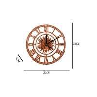 Wood-Grain Wooden Wall Clock Decorative Cutout Wall Clock Rustic Openwork for Entryway