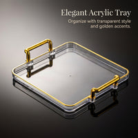 Acrylic Vanity Tray with Compartments, Electroplated Finish Organizer, Candle for Coffee Table, Dressing Decor