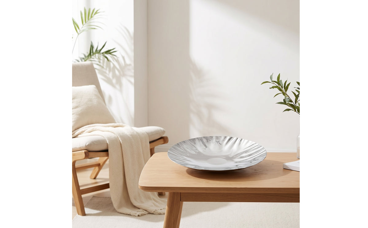 Stainless Steel Fruit Plate Mirrored Finish Round Metal Centerpiece Bowl Decorative Centerpiece for Hosts, Parties