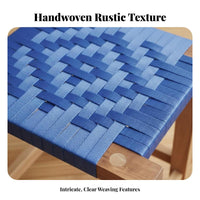 Handmade Woven square-top Stool Sturdy and long-lasting Square Wooden Stool sturdy Wood Construction Small Seat Ethnic and design for Restaurant Owners, Apartment Dwellers, Teahouse, Kitchen, Living Room, Entryway