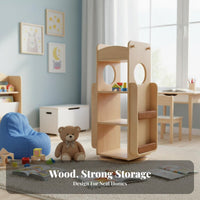 360-Degree Rotation Rotating Book Shelf Solid Wood Construction Revolving Book Shelf Space-Saving Design Bookshelf Large Capacity for Children, Students, Playroom, Living Room, Small Areas, Apartment