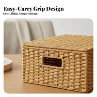 Woven Container with Handles Decorative Design Shelf Basket Sturdy Frame
