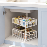 Under Sink Storage Pull Out, Metal Cabinet Organiser, White Sliding Storage for Kitchen & Bathroom, Pantry Cupboard