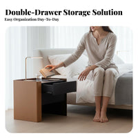 Smoky Color Nightstand with Storage Saddle Leather Finish Single-Drawer End Table with Shelf Modern Design Bedside Cabinet Italian Inspired for Homeowners, Renters, Students, Guest Room, Hotel, Hallway