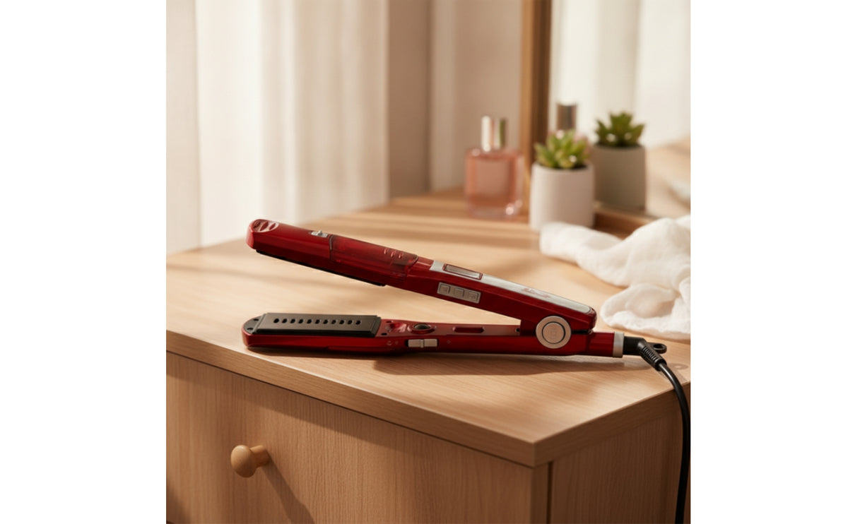 Steam Hair Straightener Adjustable Temperature Steam Straightener Dual Electrical Input Flat Iron with Water Reservoir for Journeyers, Home Styling